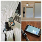 Three images showing computer screens and phone screens